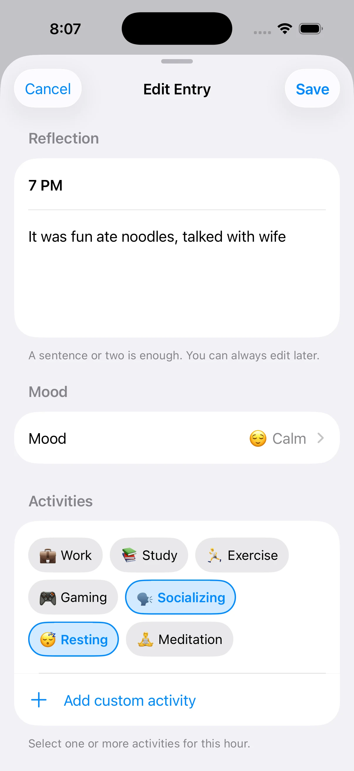 iOS mood entry
