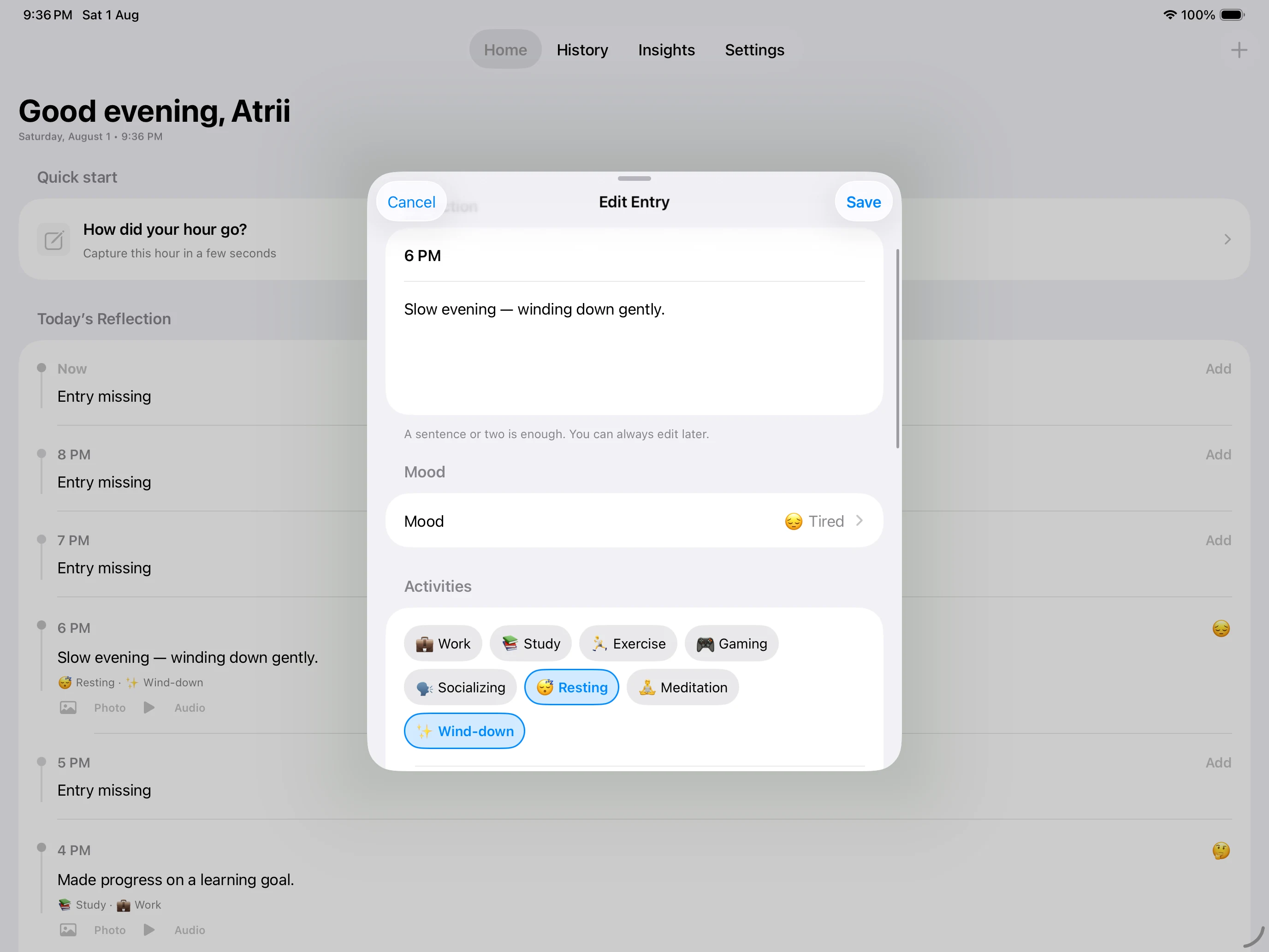 iPad mood editor