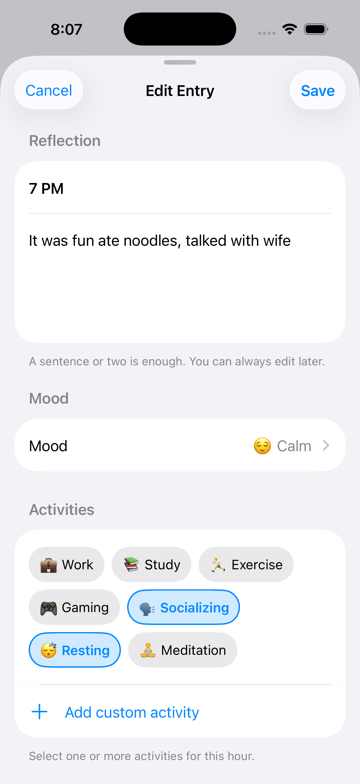 iOS mood entry
