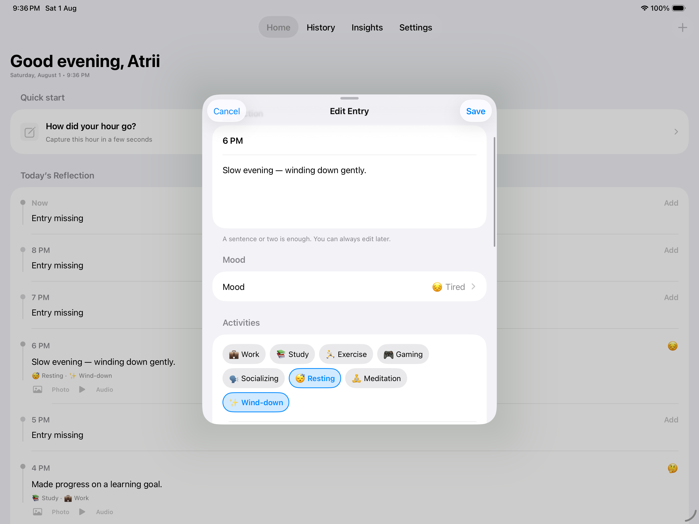 iPad mood editor